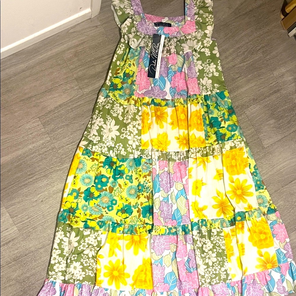 New Dalia Macphee Floral Patchwork Maxi Dress size S color Lime Multi - Picture 9 of 16